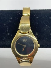 ESQ Esquire Swiss Watch Women Gold Tone Black Round Dial 