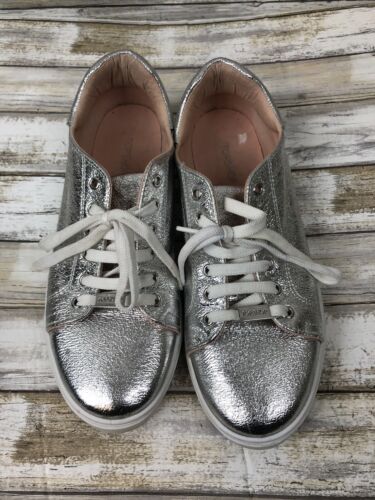 Topshop Silver Metallic Leather LaceUp Fashion Sneakers Shoes Women US 8 EU 39 - Afbeelding 1 van 7