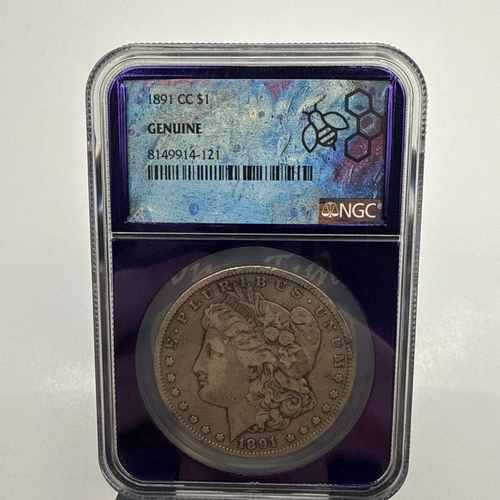 1891 -CC Morgan Silver Dollar $1 NGC Genuine Traderbea Purple Core Free Shipping