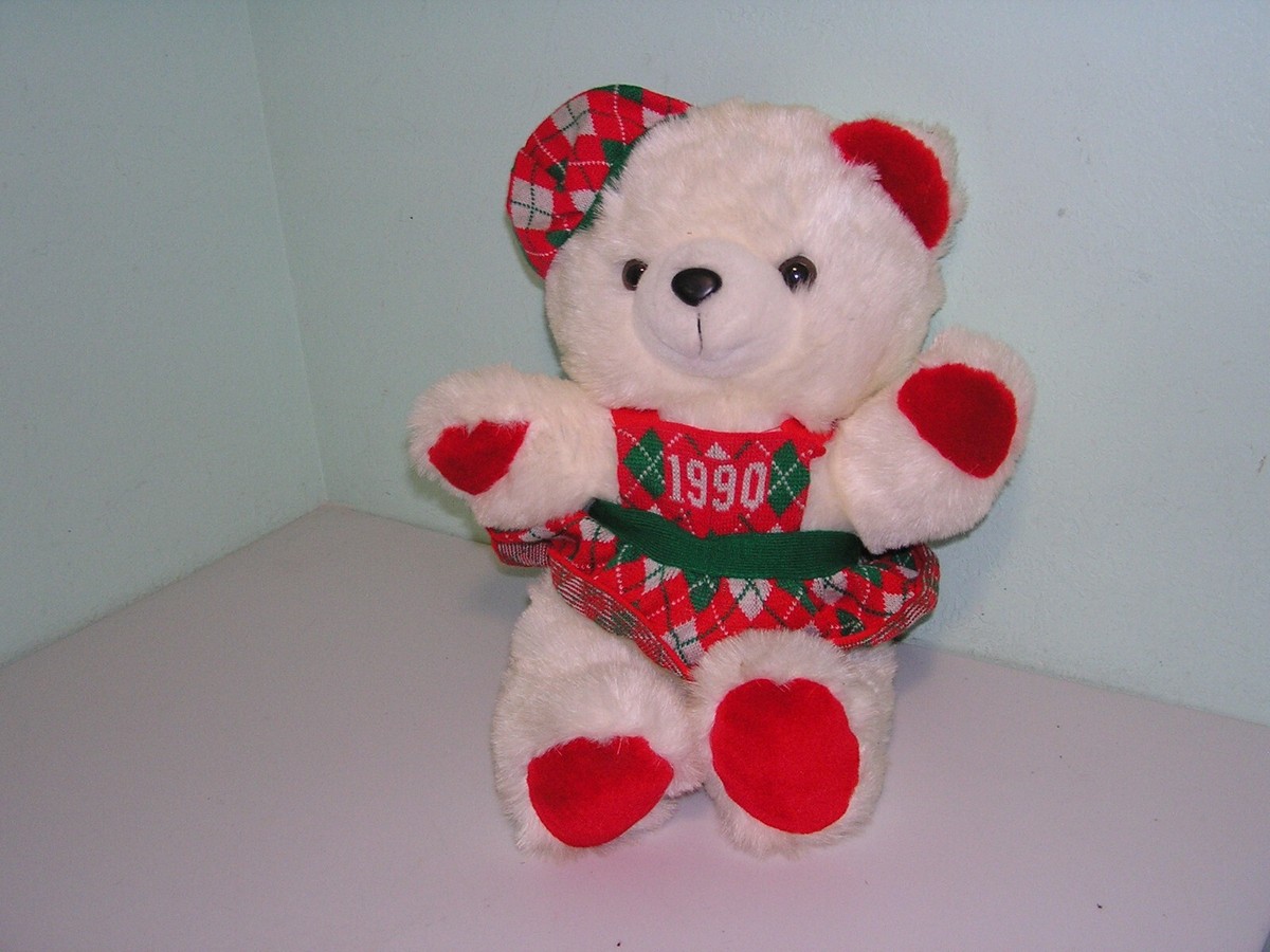 kmart christmas dress 90s Dan Dee Teddy Bear plaid knit Stuffed Animal Plush 26