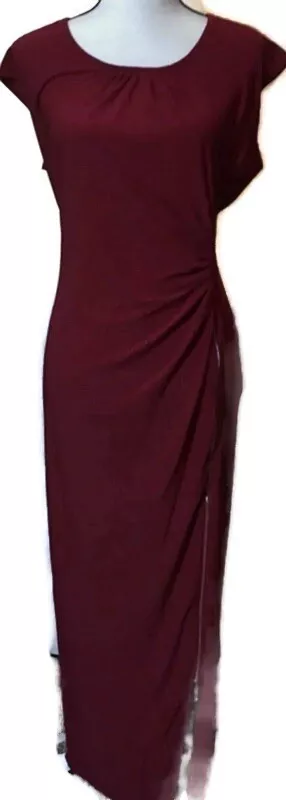 Maxi Vestido TIANA B Fruncido Cremallera Lateral Rojo Mangas Gorra Para Mujer Talla L Nuevo Sin Etiquetas Foto 2 de 4