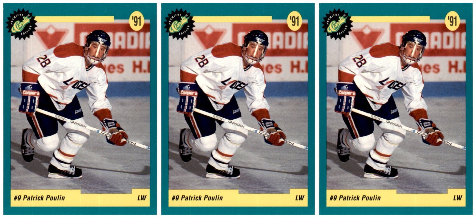 (3) 1991 Classic Draft Picks #8 Patrick Poulin Hartford Whalers Card Lot