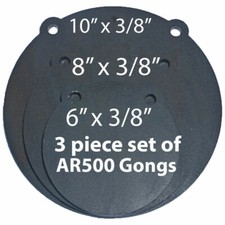 AR500 Steel Shooting Targets Lot of 3 Laser Cut Set 6, 8,10" x 3/8" Gong
