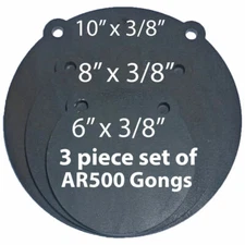 AR500 Steel Shooting Targets Lot of 3 Laser Cut Set 6, 8,10" x 3/8" Gong