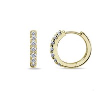 Gold Flash Sterling Silver 15mm Round Hoop Earrings Made w/ AAA Zirconia
