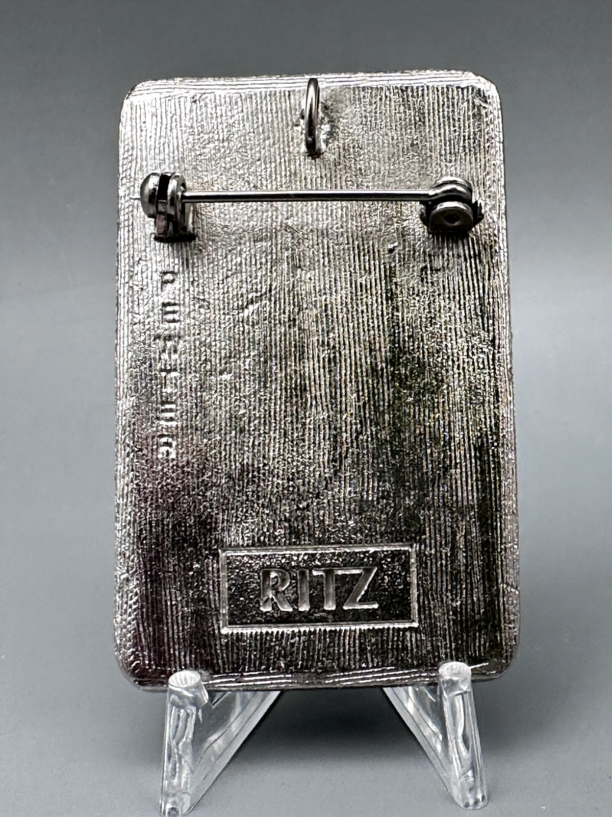 1970's CHARLES OF THE RITZ BLACK ENAMEL & PEWTER PIN - A758