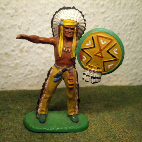 Hausser Elastolin 7cm Indianer Häuptling stehend mit Schild ohne Speer - Bild 1 von 5