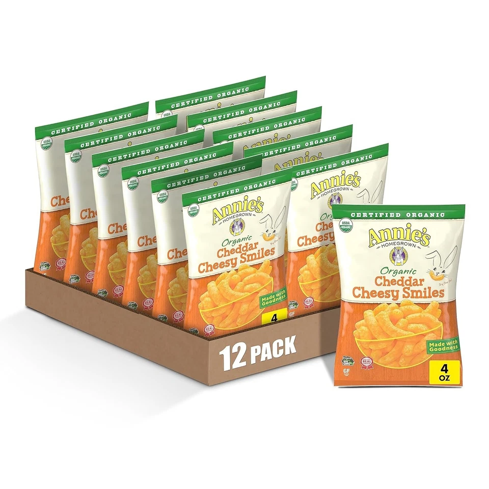 Crunchy and Gluten-Free Annie's Organic Cheddar Snack Puffs - 4 oz x 12 Boxes - Image 3 of 4