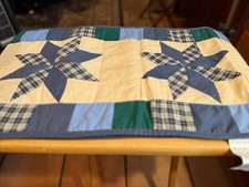 Patchwork Quilt Table Runner Rectangle STARS Navy, Green,BEIGE 13" X 52"