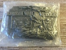 Siskiyou Korean War Veteran Pewter Detailed Belt Buckle Made In USA 1990