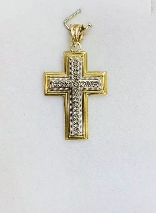 10k Solid Yellow Gold Diamond Cut Cross Pendant 1… - image 1