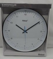Wanduhr Mebus Quarz Uhr Analog 30Cm Weiß Zeiger Ziffern Schwarz 16247