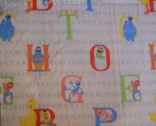 Vintage SESAME STREET Alphabet Letters Muppets Flat TWlN Bed Sheet Fabric