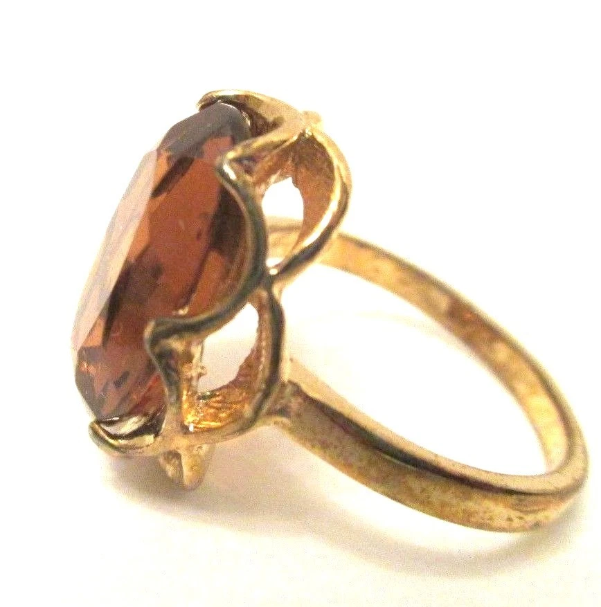 Anillo de cóctel para mujer talla 7 corte ovalado naranja citrino 14K GE banda Foto 3 de 4