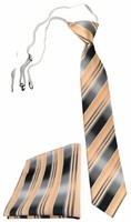 Tigertie Kinderkrawatte + Einstecktuch Lachs Orange Silber Anthrazit Gestreift
