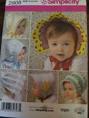 Simplicity pattern 2908 Baby Bonnets Uncut | eBay