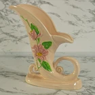 1940's Hull Pottery Magnolia Cornucopia Vase H-10-8 1/2'' Tall Gloss Pink