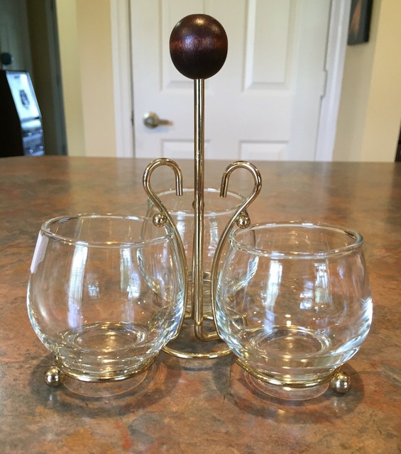 Vintage Libbey Glass Condiment Set with Caddy Signed Beautiful Set