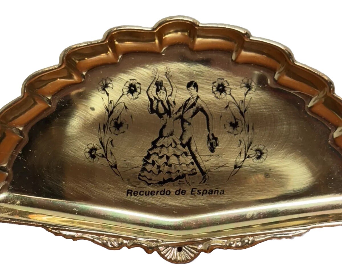 Recuerdo De España Tono Dorado Abanico Forma Baratija Joyería España Souvenir Bailarina 84