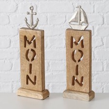 Aufsteller Holz Deko Maritim Moin 32 cm hoch Vintage Natur Shabby  Boot Anker