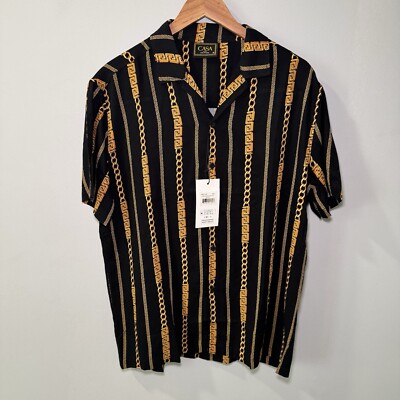 Casa Moda Couture Men s Shirt Size M Black/ w Versace Pattern Short Sleeves NWT