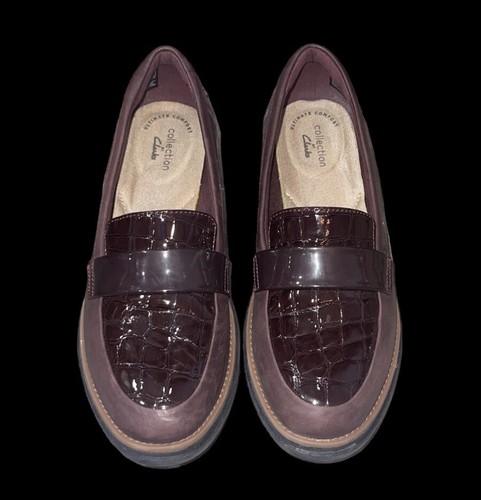 Clarks Womens Sharon Gracie Red Burgundy Intrest Leather Loafers Shoes 6.5 M - Picture 9 of 18