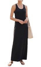 LOFT Women’s Size L Crew Neck Sleeves Maxi Dress Black Cotton  Summer