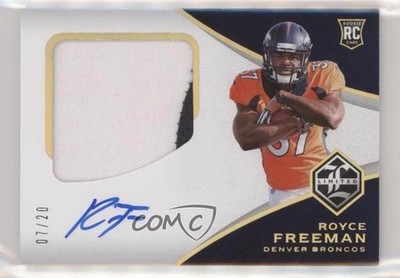 2018 Limited Gold Spotlight 7/20 Royce Freeman #156 RPA Rookie Patch Auto RC 0a3