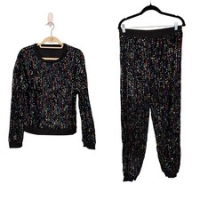 Women's OUTFIT Matching SET Sweater Top Jogger Pants w/ Mask Party SEQUINS XXL
