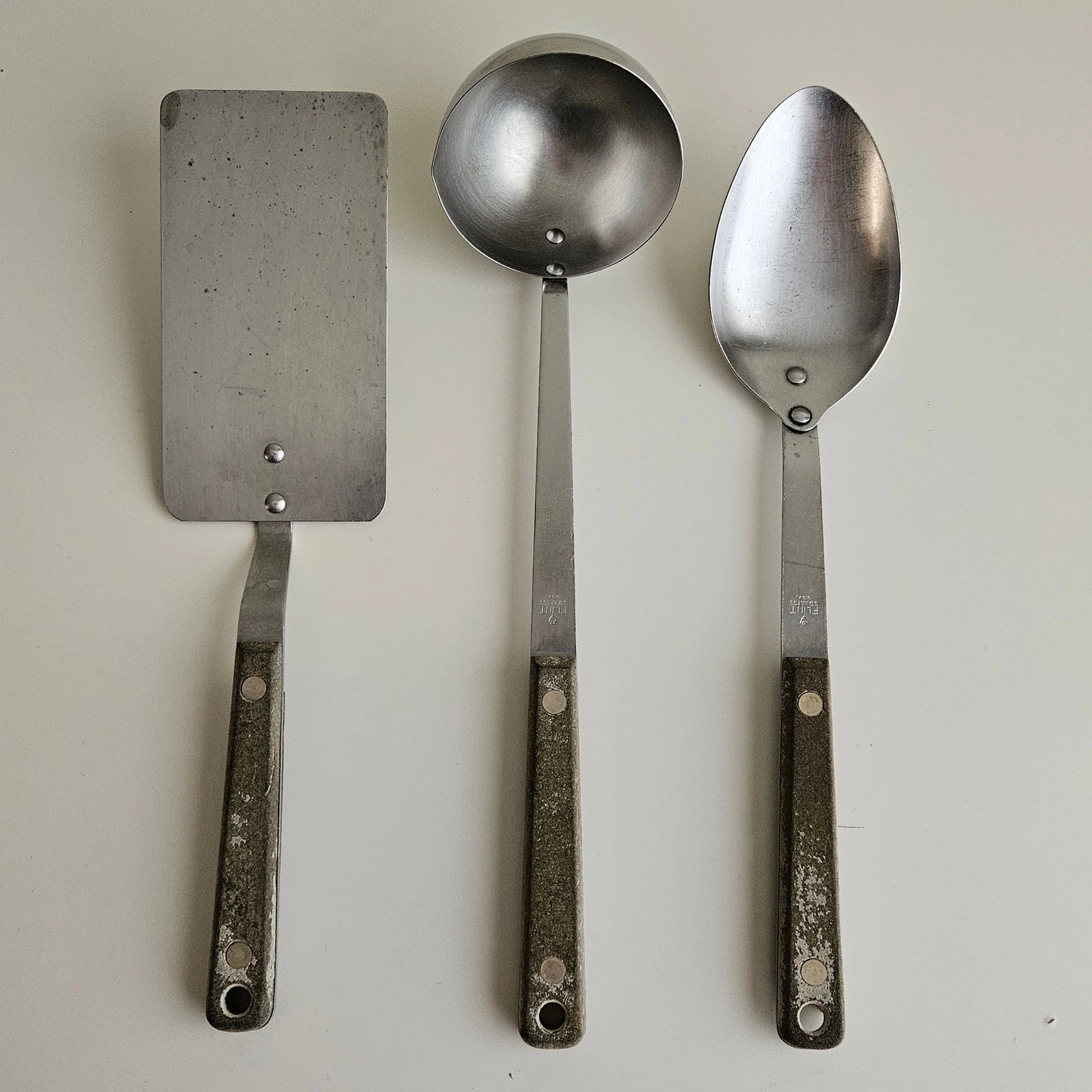 Ekco Flint Arrowhead Vintage Stainless Steel Kitchen Utensil Set 3pc USA FLAWS