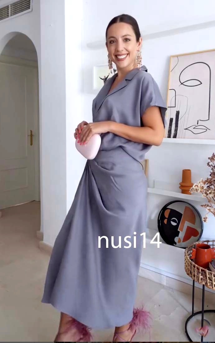 ZARA NEW WOMAN ZW COLL SATIN EFFECT WRAP DRESS BLUE GREY XS-XL