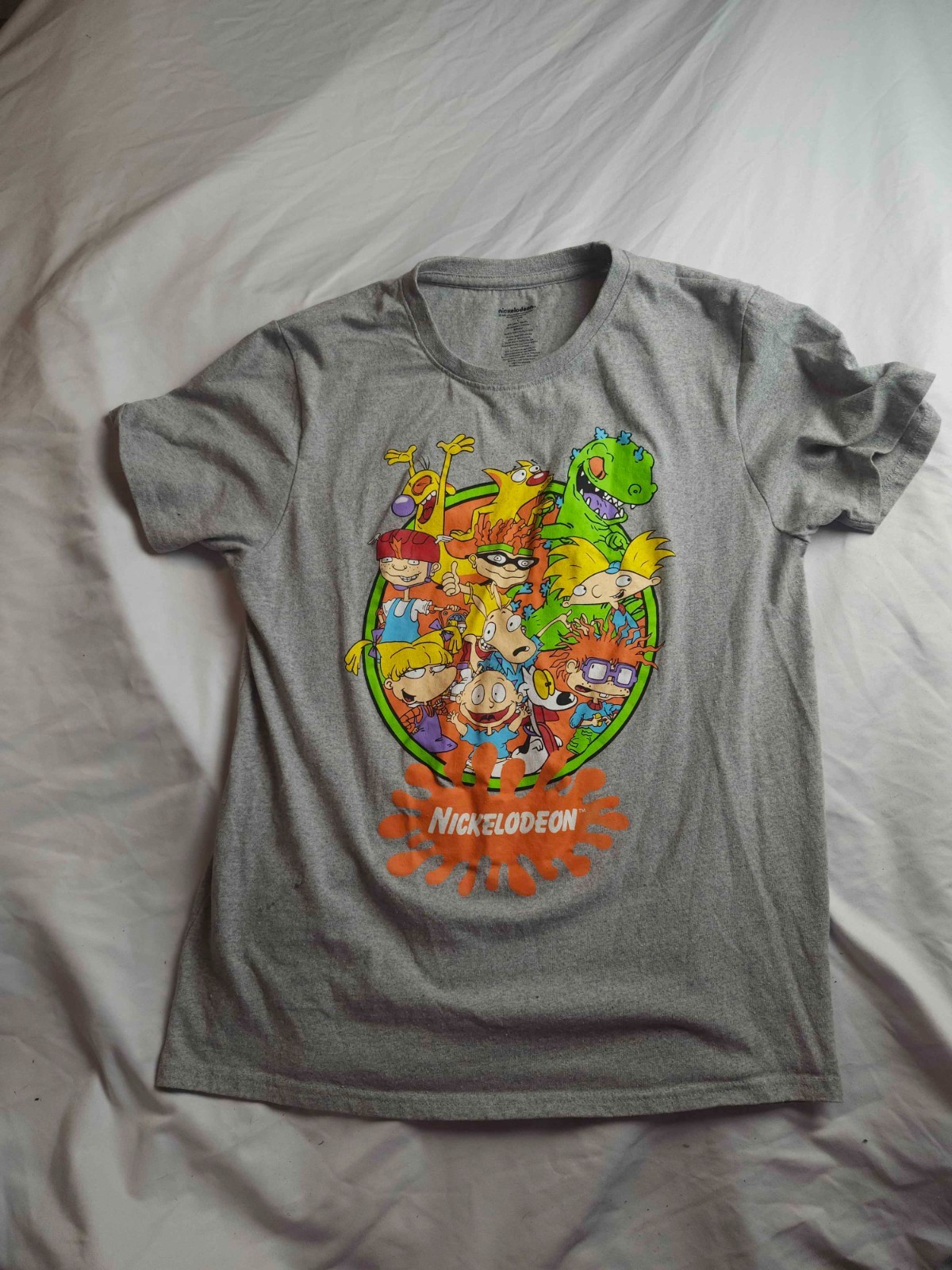 Nickelodeon Rugrats Cartoon T-Shirt Mens Large Gray Graphic Print Short Sleeve