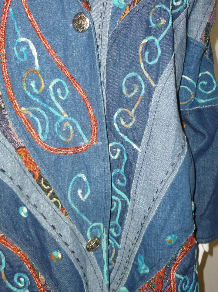 Chaqueta vaquera larga para mujer Parsley Sage plumero tapiz bordado talla M Foto 2 de 4