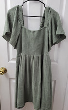 Madewell Dress Size Medium Green Tie Back Stretchy Bodice Knee Length EUC