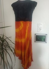 Langes Sommerkleid Tie-Dye Schwarz Orange Gel...
