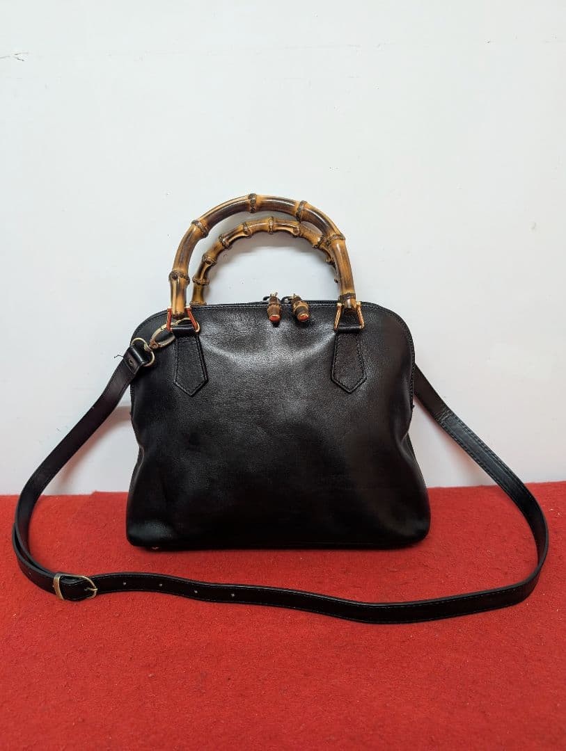 Gucci Vintage Bamboo Leather Mini Shoulder Bag Black Authentic Rare Classic thumbnail 2