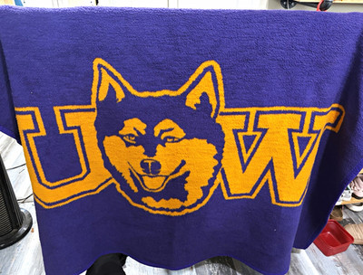 Vintage Biederlack Washington Huskies Purple/Gold Novelty Throw Blanket 44x58