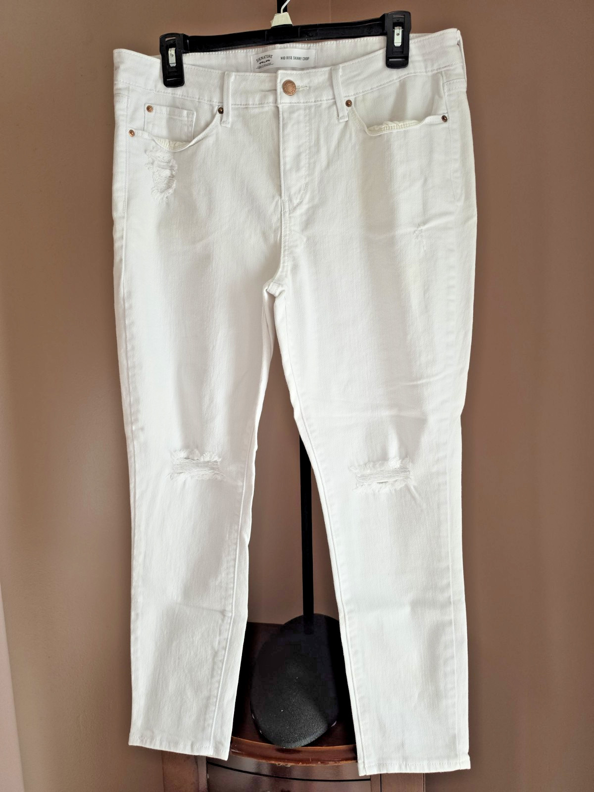 LEVI Mid Rise Skinny Crop Women's Size 14 White Jeans, Stretch, Distressed