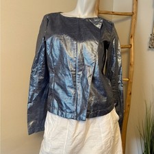 EMPORIO ARMANI JEANS BLUE METALLIC EMBOSSED VEGAN JACKET 10