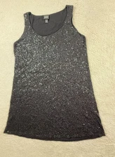 Eileen Fisher Tank Top Womens Medium Black Sequin Silk Cotton Scoop Neck Dressy