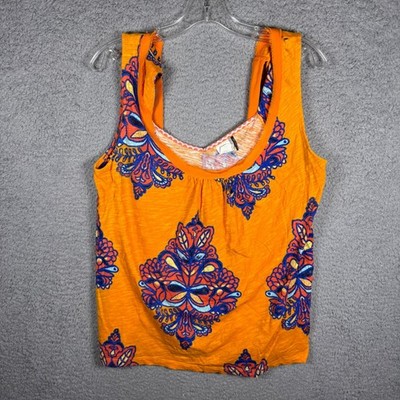Akemi + Kin Womens Orange Paisley Medallion Back Tie Cotton Tank Top Size M