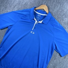 Oakley Polo Shirt Mens XL Blue Logo Comfort Golf Performance Stretch AB763