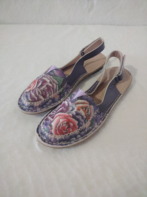 Floral Leather Sling Back EU Size 38 Women's *7-8 Handmade ''Lush Lilac'' ANUSCHKA