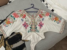 EUC Farm Rio Bodysuit Floral Blouse, Size Medium, Multicolor