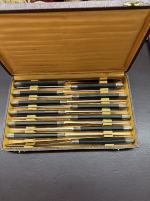 Boxed Set of 12 Dinner Knives with Ebony Handles Unmarked Stainless Steel