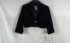 Alex Evenings Women's Black Textured Bolero Jacket Jeweled Clasp Size M NWT