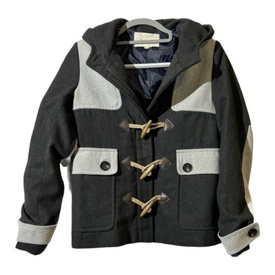 Thread & Supply Wool Blend Duffle Coat M Toggle Hooded Colorblock Gray Jacket