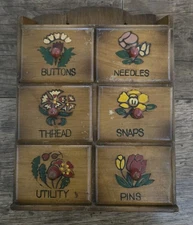 Vintage Wood Sewing Box Wall Notions Storage Cabinet