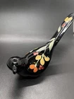 2003 NFGS Fenton Hand Painted Glass Black Bird Autumn Floral Signed by Artist