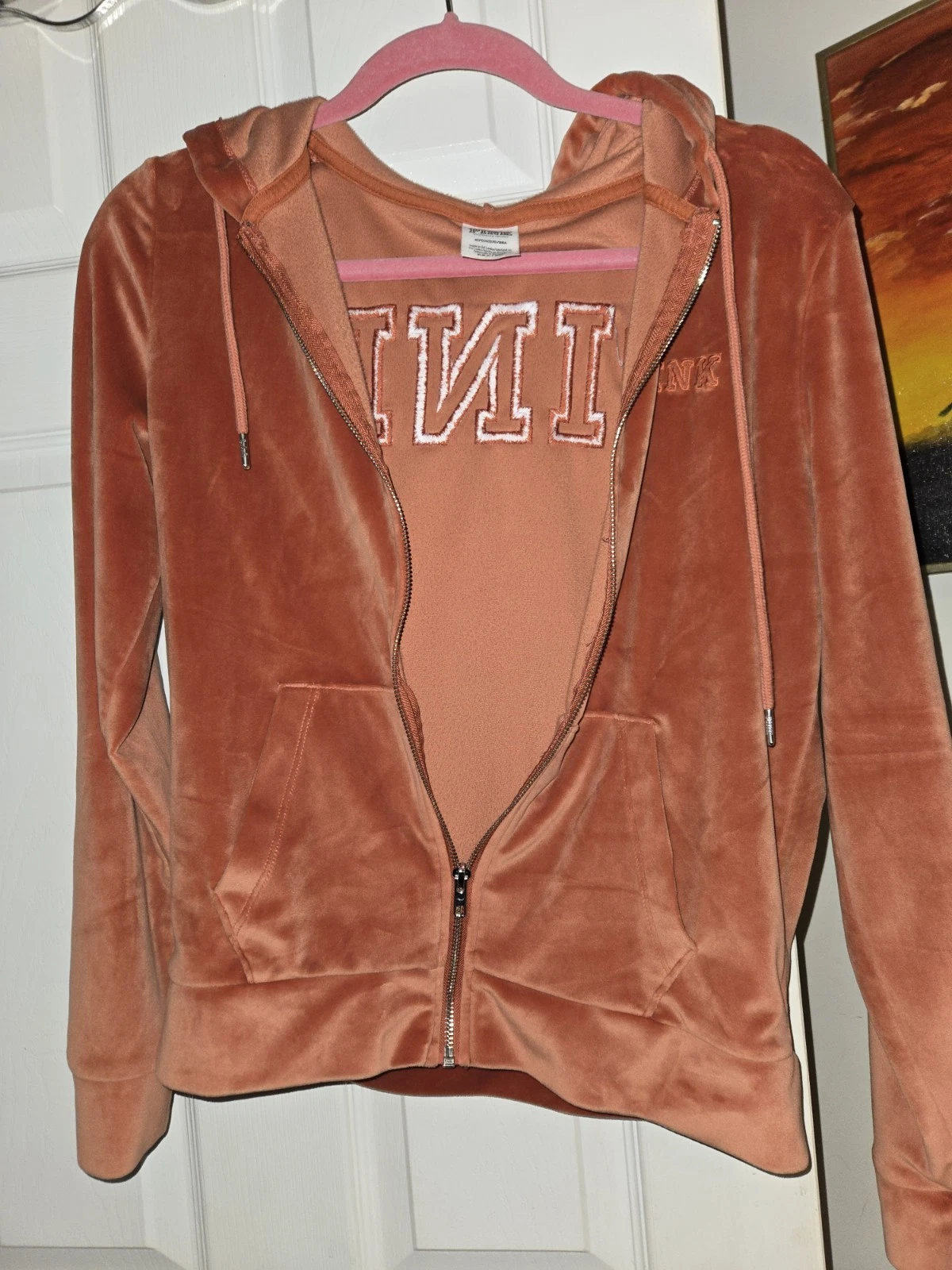 UNDERCOVER Felpa con cappuccio Victoria's Secret rosa velluto zip davanti arancione piccola